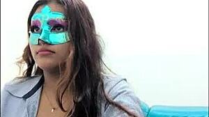 Hey, this brunette student touches her breasts before exams, so sexy!