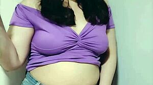 Nicole’s shy teasing turns wild before stuffing her fat belly. This chubby POV cutie’s saggy tits mesmerize.