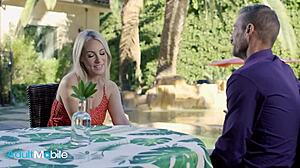 HORNY BLONDE TAKES EVERY VACATION SEX OPPORTUNITY ON BED!