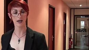 French mature business lady in stockings gets taken hard in the office.