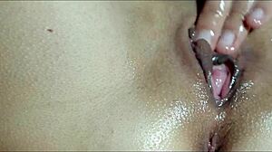he massages my wet pussy with oil until i cum in close-up homemade video
