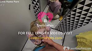 gf sneaks a quick blowjob in changing booth with tattooed guy. cum in mouth seals the deal.