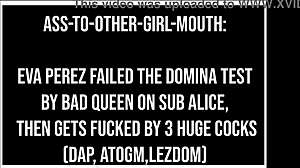 Eva Perez Fails Domina Test, Gets Ass To Mouth, Fucked By Three Huge Cocks With Rough Spanking.