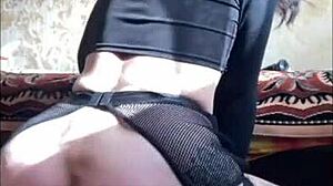 beauty rides two dicks showing perfect ass close up