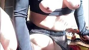 beauty rides two dicks showing perfect ass close up