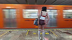 hey, tranny schoolgirl riding the metro with big tits, seeking wild fun