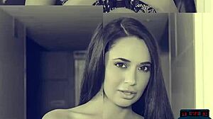 uhh, busty brunette milf strips naked, showin’ off her curves, ya know?