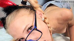 Hey, this cute nerdy teen strips and sucks me good!