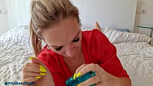 is that cute milf moaning as she pleasures her pussy with toys?