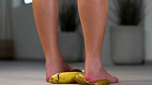 Petite Brunette Crushes Fruits with High Heels in Hot Footfetish Scene