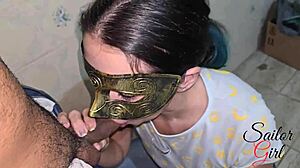 Sailor Girl Hotwife Swallows Cum After Handjob and Blowjob