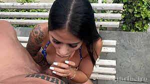 Risky backyard flash with my muscular friend, neighbors might see!