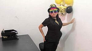 hot office worker teases with anal plug on horny buttocks