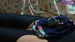 Solo Girl In Leggings And Nylon Masturbates On Swimsuit Crotch Until First Time Ejaculation