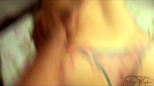 redhead moaning as two big cocks doggystyle her ass, tattooed tits bouncing, cumshot in mouth