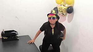 hot office worker teases with anal plug on horny buttocks