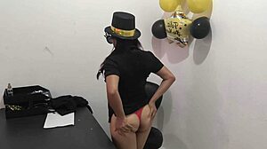 hot office worker teases with anal plug on horny buttocks