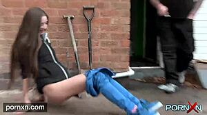 Pornxn, you gotta see skinny Leyla flashing her shaved goods in public!