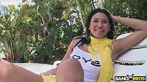 Latina brunette Alicia experiences her first creampie in shaved pussy