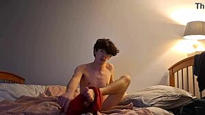 Skinny Solo Pillow Humping to Orgasm