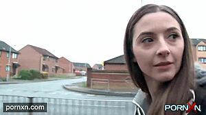 Pornxn, you gotta see skinny Leyla flashing her shaved goods in public!