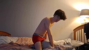 Skinny Solo Pillow Humping to Orgasm