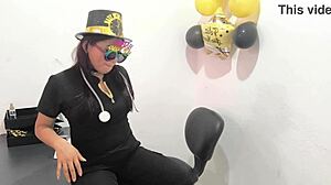 hot office worker teases with anal plug on horny buttocks