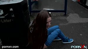 Pornxn, you gotta see skinny Leyla flashing her shaved goods in public!