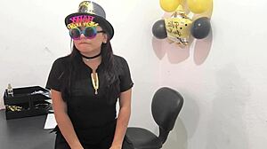 hot office worker teases with anal plug on horny buttocks