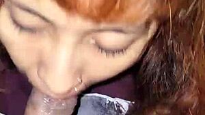 beautiful latina wife sucks cock before anal fucking in the bedroom.