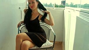 Perv brunette stroking wet pussy?