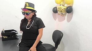 hot office worker teases with anal plug on horny buttocks