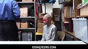 UsingTeens - Arie Faye Slides Ebony Pussy Over LP Officer