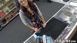 Pretty babe with glasses fucks a broker in the office