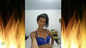 Beautiful brunette in blue lingerie flashes her sexy ass