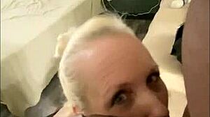 mature milf with big tits delivers epic blowjobs to bbc for facial