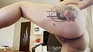 naked blonde with big tits and natural ass masturbates her pussy and fingers herself in the room