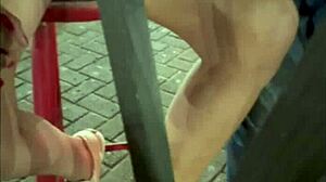 exhibition in car turns into wild banging with cum. damn, right on the street!