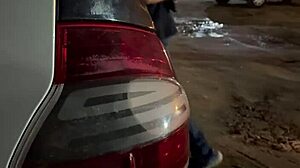 exhibition in car turns into wild banging with cum. damn, right on the street!