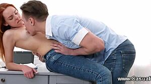 Redhead Candy Red has casual sex with kissing and cumshot on first date