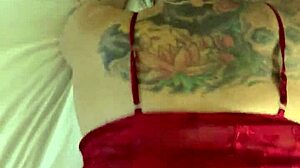 Doggystyle white slut with anal sex, bent over assfucking, tattoo, and creampie