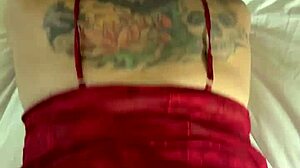 Doggystyle white slut with anal sex, bent over assfucking, tattoo, and creampie