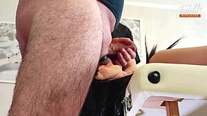 wife shares double blowjob with cum in mouth and facial