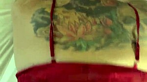 Doggystyle white slut with anal sex, bent over assfucking, tattoo, and creampie