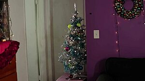 two sexy brunettes are all through the house at christmas in underwear