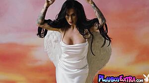 Angel Joanna Angel strips naked, revealing her sultry tattoos