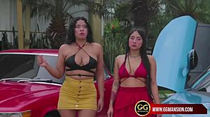 lesbians sit on luxury cars, wet asses and pussies with toys and dildos