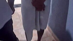 couple's backstage doggystyle quickie without condom, then with