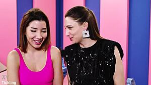 italian beauty layla faces extreme tickling challenge, giggling as talia mint teases her feet