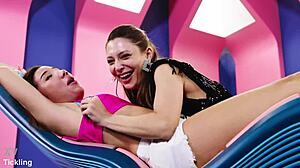italian beauty layla faces extreme tickling challenge, giggling as talia mint teases her feet
